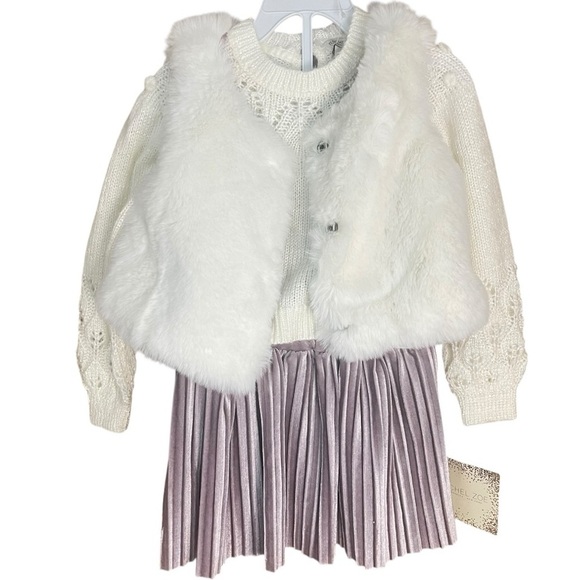 Rachel Zoe Other - Rachel Zoe 3 piece Sweater Vest and Skirt Outfit Set White Cream Purple